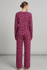 Kadın Çizgili Regular Fit Lila Pijama Takımı 4764