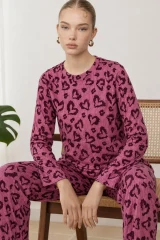 Kadın Çizgili Regular Fit Lila Pijama Takımı 4764