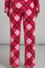 Kadın Çizgili Regular Fit Kırmızı Pijama Takımı 4766