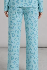 Kadın Desenli Uzun Kollu Mint Yeşili Pijama Takımı 4760