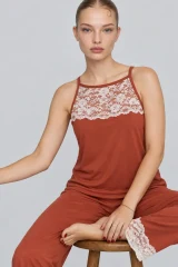 Kadın Dantelli Relaxed Kırmızı Pijama Takımı 4743