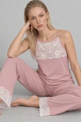 Kadın Dantelli Relaxed Pembe Pijama Takımı 4742