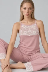Kadın Dantelli Relaxed Pembe Pijama Takımı 4742
