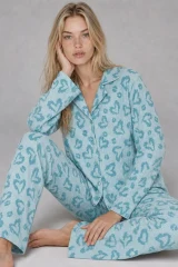 Kadın Uzun Kol Rahat Mavi Pijama Takımı 4761