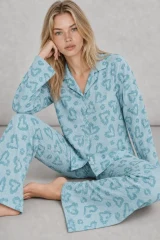 Kadın Uzun Kol Rahat Mavi Pijama Takımı 4761