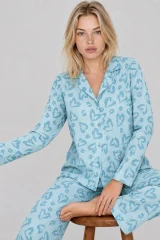 Kadın Uzun Kol Rahat Mavi Pijama Takımı 4761