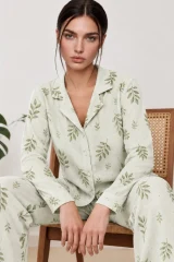 Kadın Uzun Kol Rahat Yeşil Pijama Takımı 4767