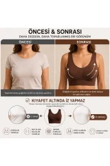 Göğüs Toparlayıcı Dikişsiz Seamless Büstiyer Korse – Kalın Askılı Pedsiz Balensiz Toparlayıcı Sütyen 5050 Kahverengi