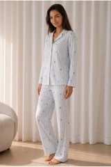 Kadın Desenli Basic Kış Mavi Pijama Takımı