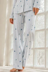 Kadın Regular Bürümcük Mavi Pijama Takımı