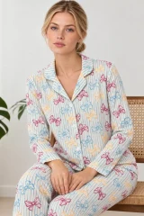 Kadın Kurdela Desenli Bol Renkli Pijama Takımı 4798 Çok Renkli