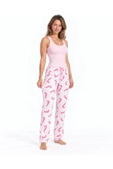 Kadın Çizgili Bluz Desenli Askılı Pembe Pijama Takımı