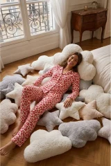 Kadın Gömlek Yakalı Rahat Ev Giyimi Kırmızı Pijama Takımı