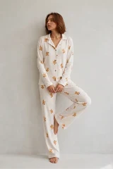 Kadın Gömlek Yaka Düğmeli Gece Giyimi Beyaz Pijama Takımı