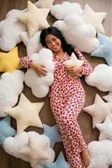 Kadın Düğmeli Gömlek Yaka Ev Giyimi Kırmızı Pijama Takımı