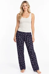 Kadın Çizgili Bluz Desenli Askılı Ekru Pijama Takımı