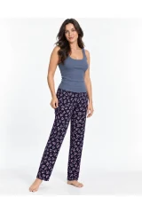 Kadın Çizgili Bluz Desenli Askılı Gri Pijama Takımı