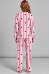 Kadın Kalpli Rahat Kalıp İkili Pembe Pijama Takımı 4768