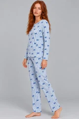 Kadın Desenli İkili Mavi Rahat Pijama Takımı 4815