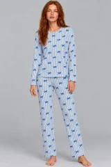 Kadın Desenli İkili Mavi Rahat Pijama Takımı 4815