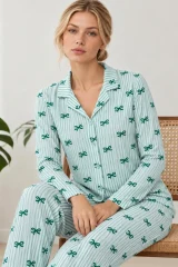 Kadın Kurdela Desenli Bol Yeşil Pijama Takımı 4799