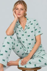 Kadın Desenli Yeşil Rahat Pijama Takımı 4800