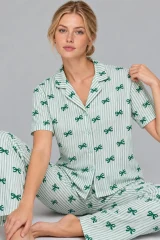Kadın Desenli Yeşil Rahat Pijama Takımı 4800