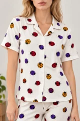 Kadın Desenli Beyaz Kısa Kollu Pijama Takımı 4828