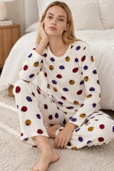 Kadın Desenli İkili Beyaz Rahat Pijama Takımı 4829