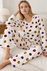 Kadın Desenli İkili Beyaz Rahat Pijama Takımı 4829