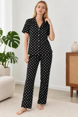 Kadın Desenli Siyah Kısa Kollu Pijama Takımı 4813