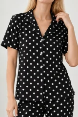 Kadın Desenli Siyah Kısa Kollu Pijama Takımı 4813