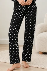 Kadın Gömlek Yaka Desenli Siyah Pijama Takımı 4812