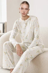 3'Lü Kadın Desenli Uzun Kollu Pijama Takımı Mint Yeşili
