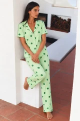 3 Adet Kadın Kısa Kol Comfort Pijama Takımı Yeşil