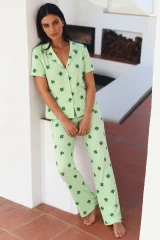 3 Adet Kadın Kısa Kol Comfort Pijama Takımı Yeşil