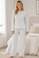 3'Lü Kadın Desenli Uzun Kollu Pijama Takımı Beyaz