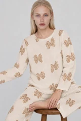 3'Lü Kadın Desenli Uzun Kollu Pijama Takımı Yeşil