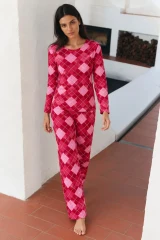 Kadın Çizgili Regular Şık Kırmızı Pijama Takımı