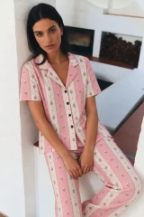 3 Adet Kadın Kısa Kol Comfort Pijama Takımı Pembe