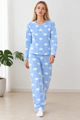 Kadın Kışlık Trend Mavi Gecelik Pijama Takımı 4833