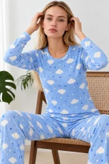 Kadın Kışlık Trend Mavi Gecelik Pijama Takımı 4833