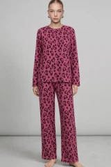 3'Lü Kadın Çizgili Regular Fit Pijama Takımı Pembe