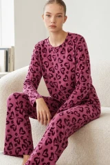 3'Lü Kadın Çizgili Regular Fit Pijama Takımı Pembe