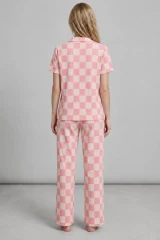 3 Adet Kadın Kısa Kollu Rahat Pijama Takımı Mor