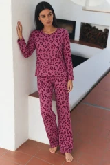 Kadın Çizgili Regular Şık Lila Pijama Takımı