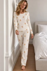 Kadın Comfort Casual Ekru Pijama Takımı