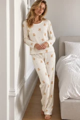 Kadın Comfort Casual Ekru Pijama Takımı