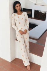 Kadın Şık Esnek Ekru Pijama Takımı