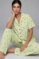 3 Adet Kadın Kısa Kollu Rahat Pijama Takımı Mavi